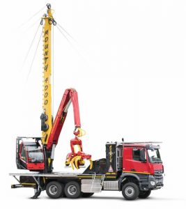 Seilkran mit Gebirgsharvester